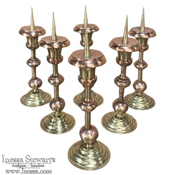 Rare Set of Six 18th Century Dutch Copper & Brass Candlesticks