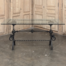 19th Century Gothic Revival Wrought Iron & Glass Sofa Table ~ Console