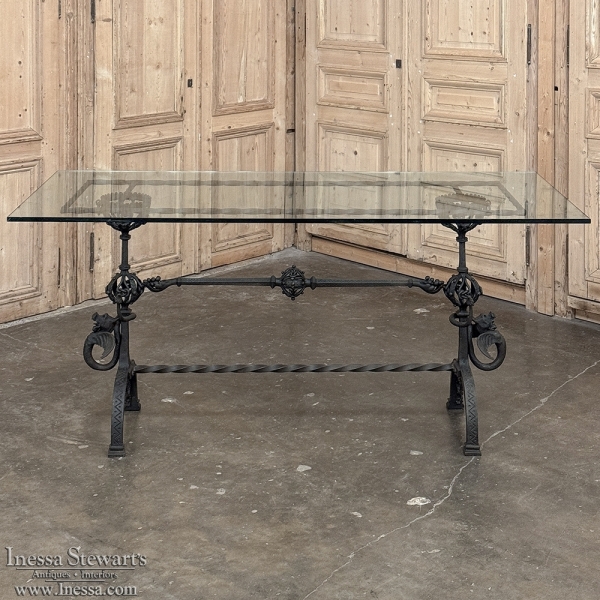 19th Century Gothic Revival Wrought Iron & Glass Sofa Table ~ Console