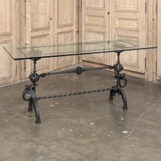 19th Century Gothic Revival Wrought Iron & Glass Sofa Table ~ Console