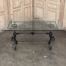 19th Century Gothic Revival Wrought Iron & Glass Sofa Table ~ Console