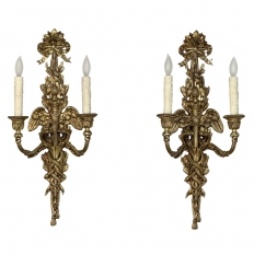 Pair Antique French Louis XVI Bronze Wall Sconces