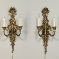 Pair Antique French Louis XVI Bronze Wall Sconces