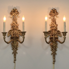 Pair Antique French Louis XVI Bronze Wall Sconces