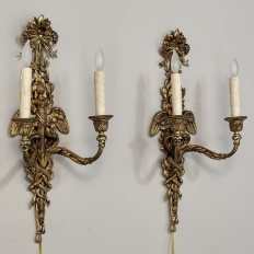 Pair Antique French Louis XVI Bronze Wall Sconces