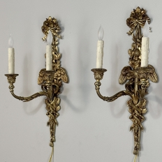 Pair Antique French Louis XVI Bronze Wall Sconces