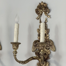 Pair Antique French Louis XVI Bronze Wall Sconces