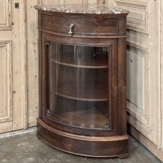 19th Century French Louis XVI Rosewood Marble Top Corner Vitrine ~ Cabinet