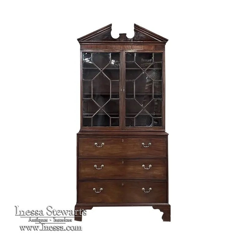 19th Century English Sheraton Mahogany Secretary ~ Bookcase