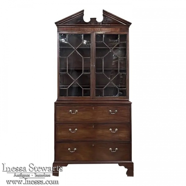 19th Century English Sheraton Mahogany Secretary ~ Bookcase