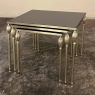 Mid-Century French Smoked Glass Brass Nesting Tables