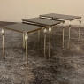 Mid-Century French Smoked Glass Brass Nesting Tables