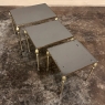 Mid-Century French Smoked Glass Brass Nesting Tables