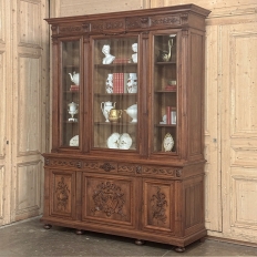 19th Century French Louis XVI Neoclassical Walnut Triple Bookcase