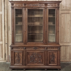 19th Century French Louis XVI Neoclassical Walnut Triple Bookcase