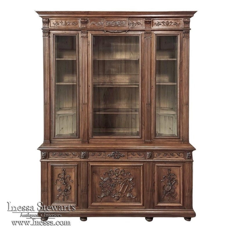 19th Century French Louis XVI Neoclassical Walnut Triple Bookcase