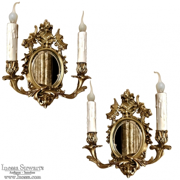 Pair Antique French Louis XVI Bronze Wall Sconces