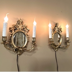 Pair Antique French Louis XVI Bronze Wall Sconces