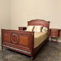 Antique French Louis XVI Mahogany QUEEN Bed with Ormolu