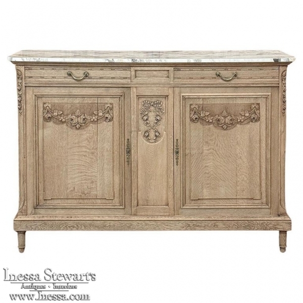 Antique French Louis XVI Stripped Marble Top Buffet