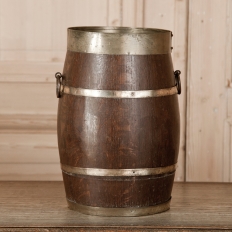 Antique Wooden Wine Barrel with Brass Hoops