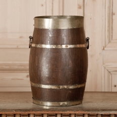 Antique Wooden Wine Barrel with Brass Hoops