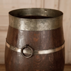 Antique Wooden Wine Barrel with Brass Hoops