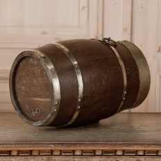 Antique Wooden Wine Barrel with Brass Hoops