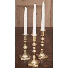 Set of 3 Antique Brass 18th Century English Candlesticks